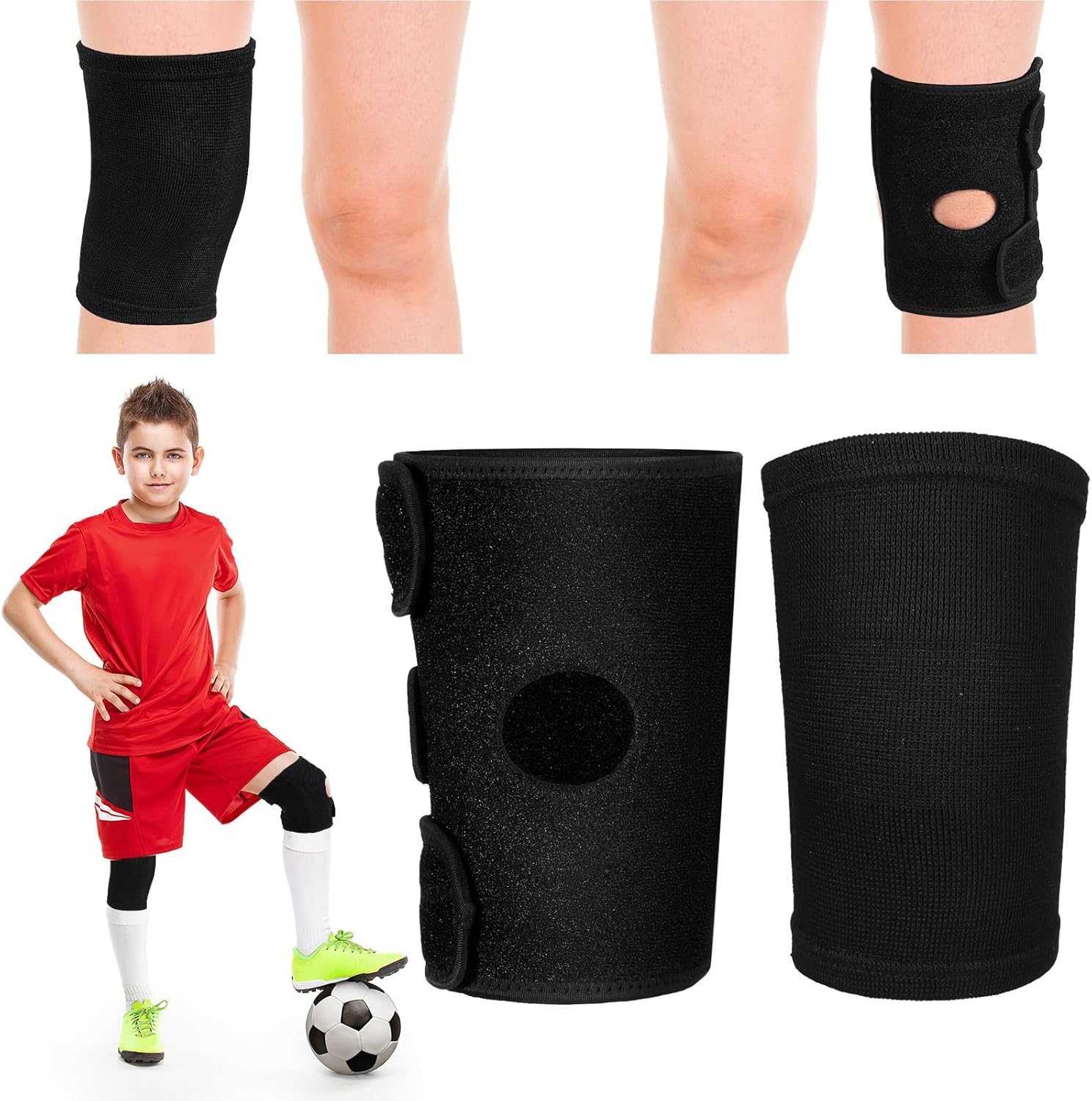 2 Pcs Kids Knee Brace, Youth Knee Compression Sleeve for Children Support for Boys Girls Basketball Volleyball Sports Gymnastics(Black,Medium)