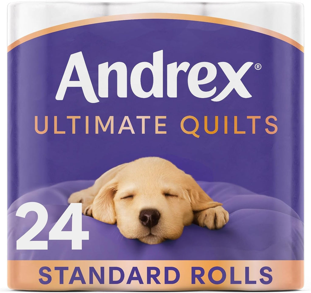 Andrex Ultimate Quilts Toilet Tissue 24 Standard Rolls, Air Pocket Technology for Soft, Thick Sheets (Previously Andrex Supreme Quilts) - 24 Toilet Rolls