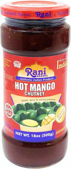 Rani Hot Mango Chutney (Spicy Indian Preserve) 18oz (1.1lbs) 500g Glass Jar, Ready to eat, Vegan ~ Gluten Free, All Natural, NON-GMO