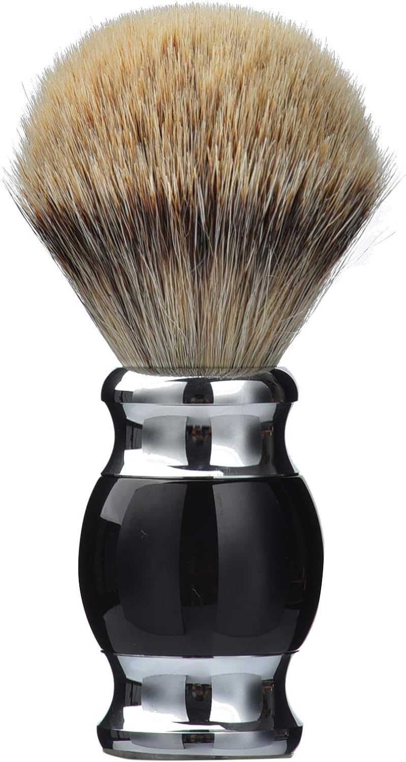 JEQUIL&CORENVEO 100% Silvertip Badger Hair Shaving Brush, Handmade Shaving Brush with Fine Resin Handle and Stainless Steel Base (Black)