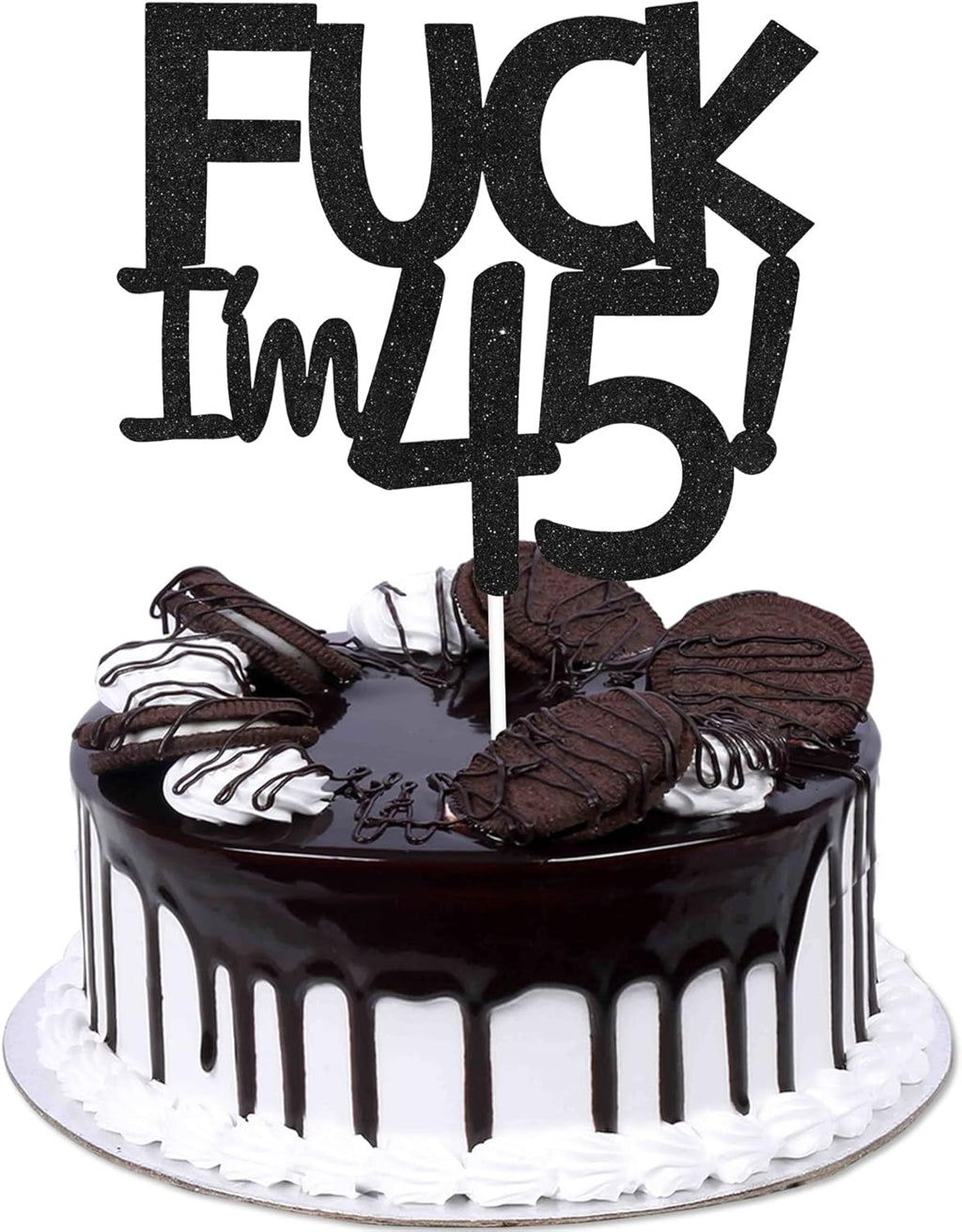 Funny Happy 45 Birthday Cake Topper - Black Glitter Men 45th Birthday Cake Topper - 45th Cake Topper for Women Birthday Party Decoration