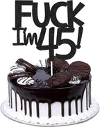Funny Happy 45 Birthday Cake Topper - Black Glitter Men 45th Birthday Cake Topper - 45th Cake Topper for Women Birthday Party Decoration