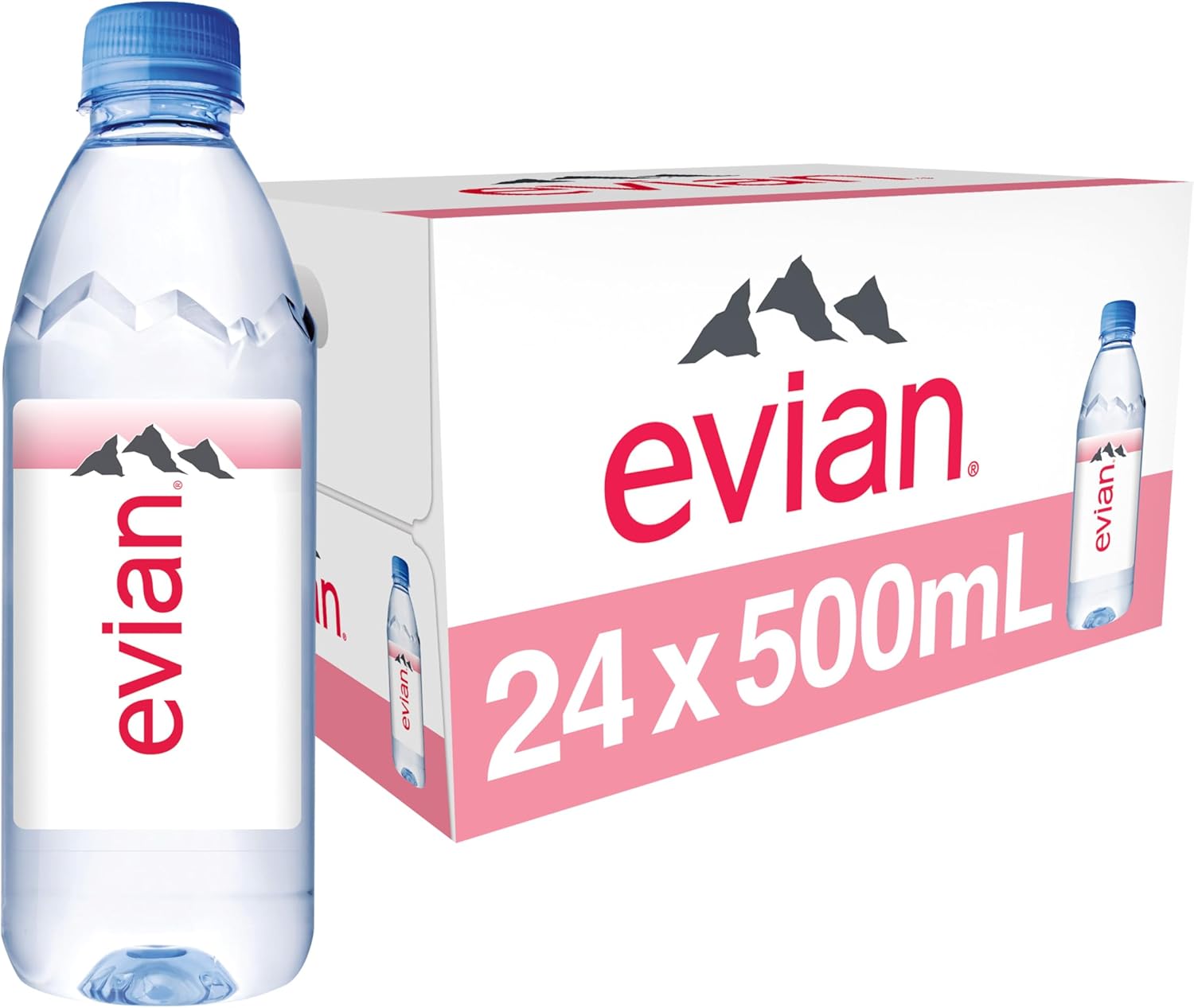 evian Natural Spring Water, PH Balanced with Natural Electrolytes, 16.9fl oz./500mL Bottles (pack of 24)
