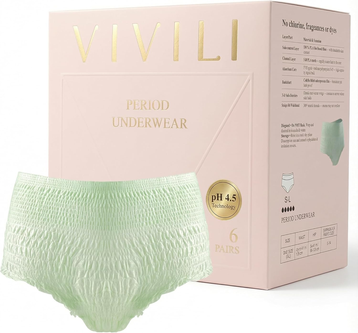 pH 4.5 Period Underwear Overnight (Sage Green, 6 Count, S-M) — Holds 8 Tampons, 17x Drier, Zero Re-Wet | Disposable Menstrual Panties for Heavy Flow, Postpartum & Incontinence, Plant-Based