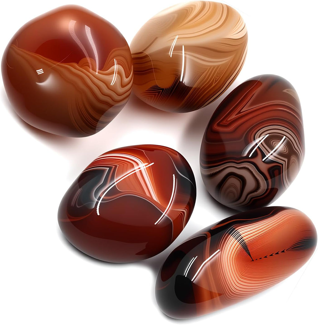 Chiloskit Agate Palm Stone Worry Stones,Natural Sardonyx Healing Crystal for Massage Meditation, Healing, Yoga, Reiki, Zen,Aquarium Decorative Rocks,Gift for Girls Christmas Gifts 4CM (4cm/5pcs)