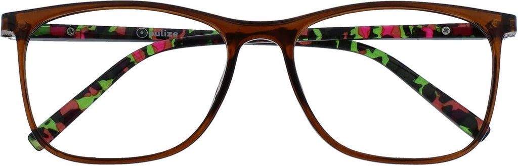 OPULIZE ARC Large Reading glasses for Women Men,Scratch Resistant Rectangular frame with Spring Hinges, Brown With Hand Finished Translucent Pattern Arms +2 (Pack of 1)