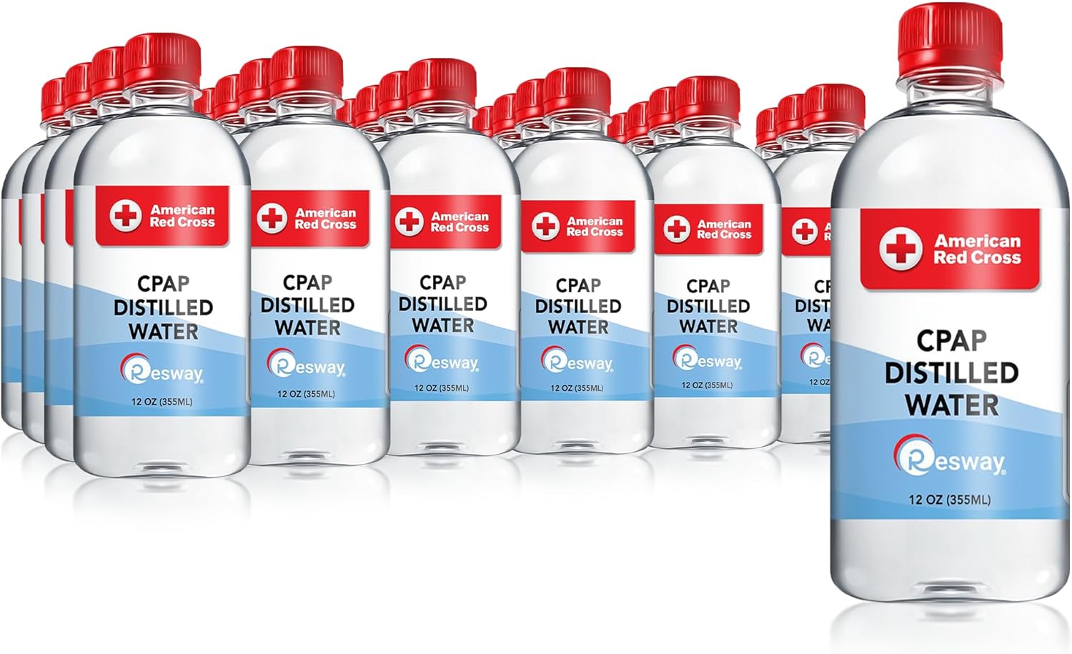 Resway American Red Cross Distilled Water | Travel Bottles for Resmed, Respironics Machines, Personal Humidifier | Medical Supplies for Vacation | Travel-Friendly, Clean | 12oz H2O (24 Pack)