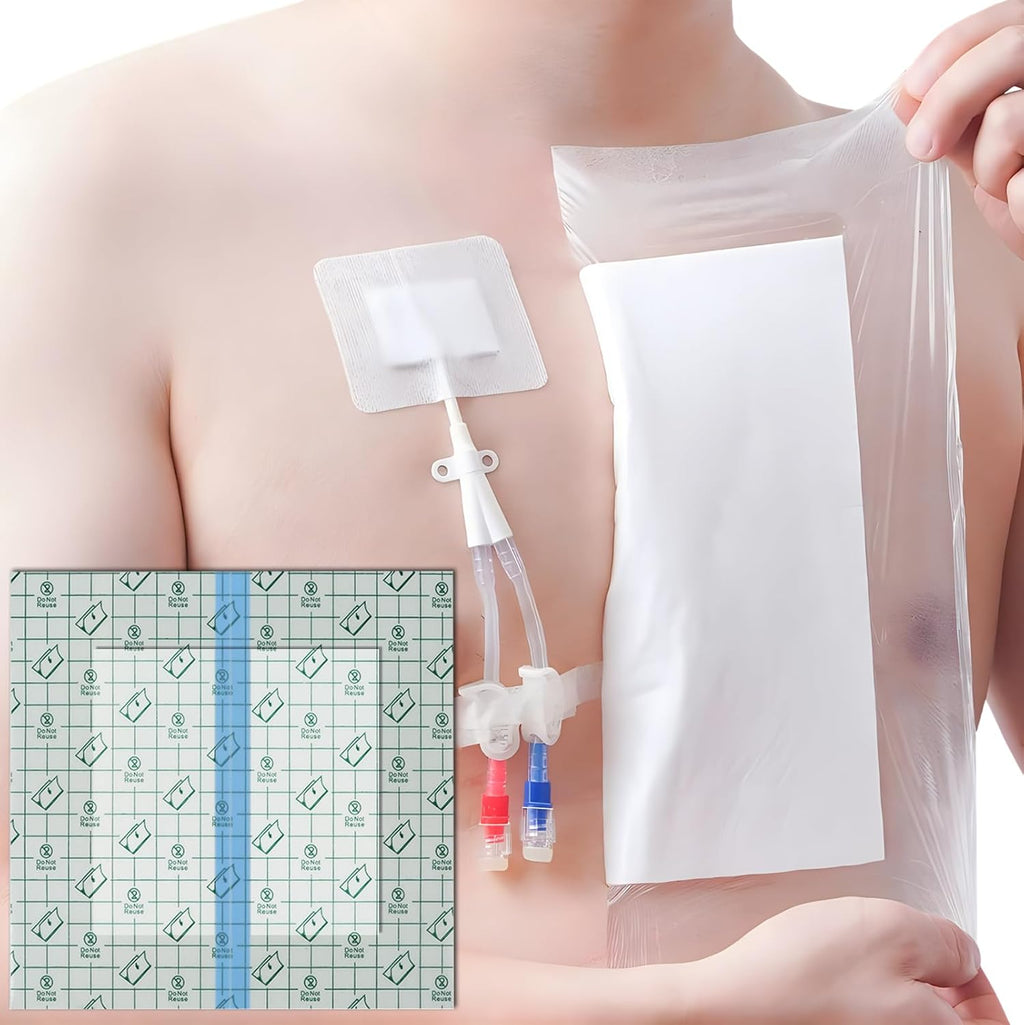 Waterproof Shower Cover Shields Dialysis Port Picc Line Chest Catheter PD Peritoneal Dialysis Chemo Non-Stick Center Pad for Feeding Tube Peg G-Tube Patient Bandage Protector, 10"x10"(Pack of 25)