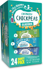Happy Snack Company Crunchy Chickpeas Classics Variety Pack (Pack of 24 1oz) Classic Sea Salt x 8 Lime & Cracked Pepper x8 Sea Salt & Balsamic x8.