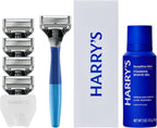 Harry's Original Shaving Kit for Men - Razor Handle, 5 Razor Blade Refills, Foaming Shave Gel, and Travel Blade Cover - TSA Approved Travel Essentials - German Engineered - Ocean Blue