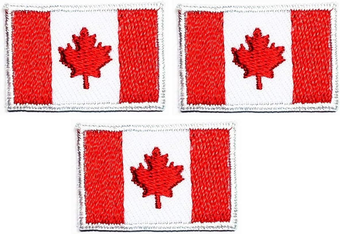 Umama Patch Set of 3 Mini flag '' 0.6X1.1 '' Country Canada Flag National Iron On Patches Canada Flag Sticker Embroidery Iron on Applique Patches Craft DIY Clothes Jeans T-Shirt Hat Backpacks