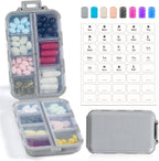 14 GRIDS Travel Pill Organizer Box with Labels - Travel Medicine Case Kit - Pocket Daily Pharmacy Container - Travel Medication Holder Dispenser for Fish Oil Vitamin Supplement Storage - Grey