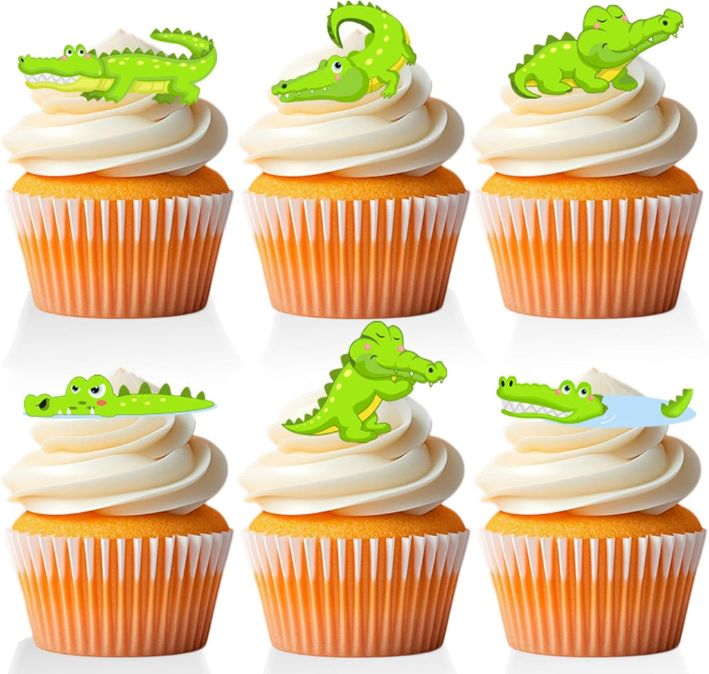 18 PCS Cute Alligator Cupcake Toppers for Boys Girls Jungle Animals Crocodile Reptile Cupcake Picks Decor Alligator Birthday Party Supplies Decorations