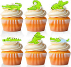 18 PCS Cute Alligator Cupcake Toppers for Boys Girls Jungle Animals Crocodile Reptile Cupcake Picks Decor Alligator Birthday Party Supplies Decorations