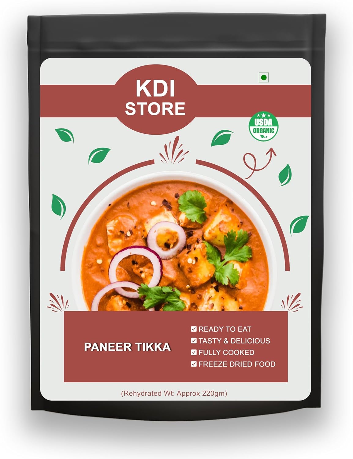 KDI Store Paneer Bhurji, Ready to Eat Indian Cottage Cheese, USDA Organic, Freeze Dried, Fully Cooked, 75g