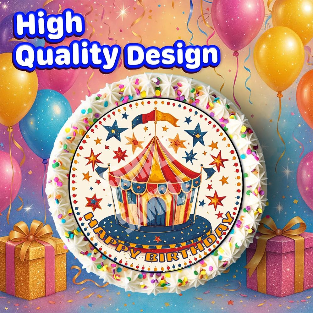 7.5x Inch Edible Cake Toppers – Circus Themed Birthday Party Collection of Edible Cake Decorations