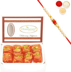 Ghasitaram Gifts Rakhi Gifts for Brothers Rakhi Sweets - Karachi Halwa (200 GMS)with Beads Rakhi