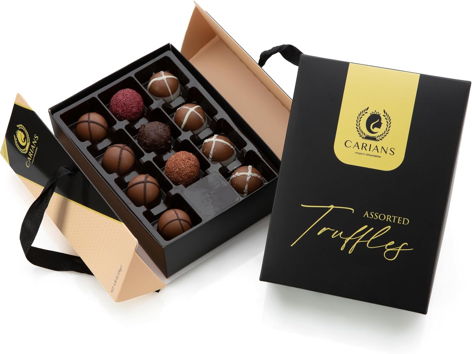 CARIANS Chocolate Gourmet Truffles Box, Chocolate Gift Box, Box of Candy, Assorted Luxury Chocolate Basket, Dark, Milky, Hazelnut Truffles, Great for Gift Giving and Anniversary, 11 Pcs.