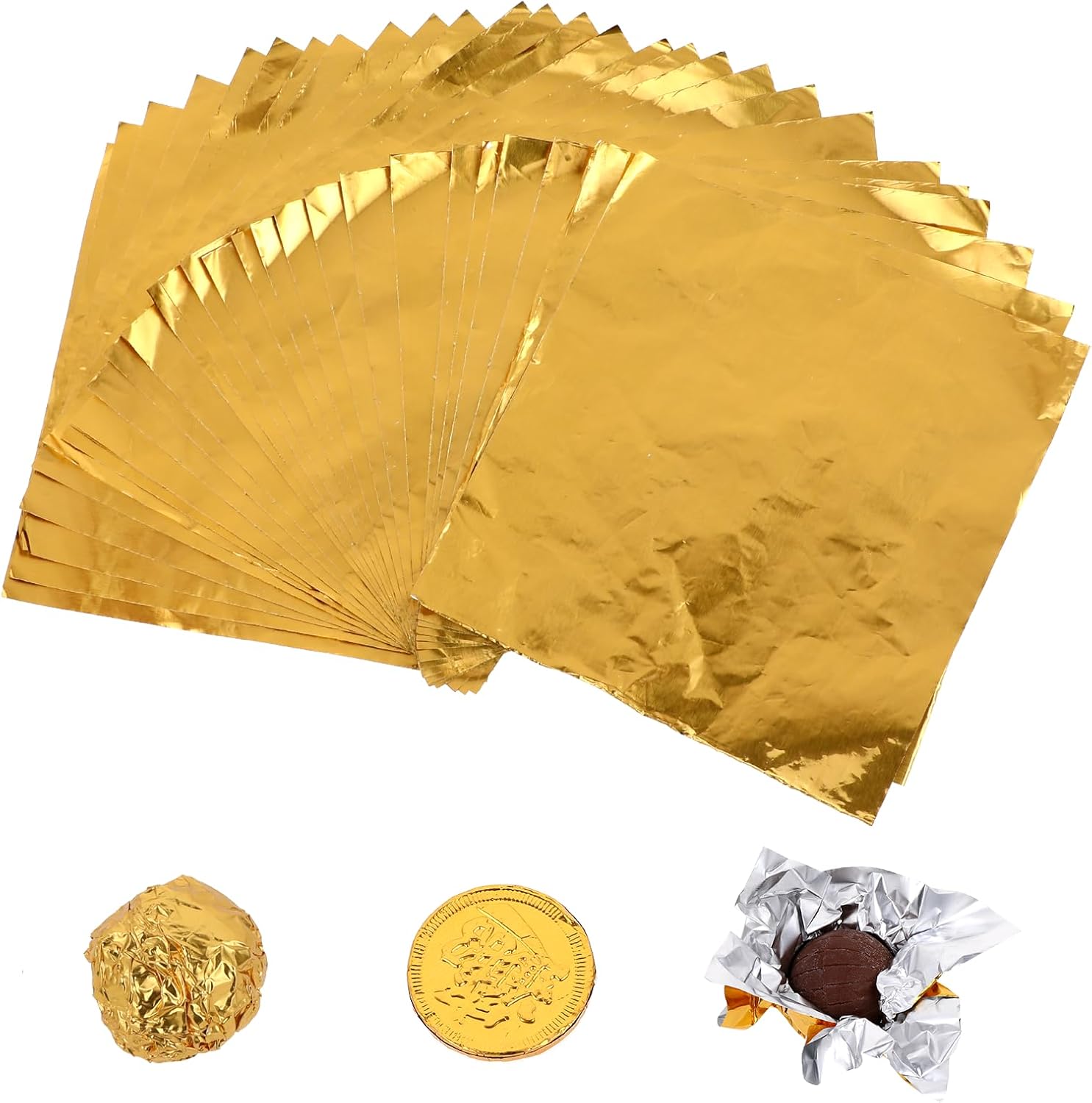 100 Pcs Gold Candy Wrappers Foil 4" x 4" Square Chocolate Wrappers, Aluminum Foil Candy Wrappers for Homemade Candy, Individual Chocolate Packaging for Valentine's Day Wedding Birthday
