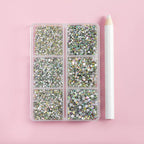 Flatback Rhinestones AB Crystal Rhinestones Nail Gems Round Crystal Rhinestones for Crafts,Mixed 6 Small Sizes with Wax Pencil Kit,7200 PCS, SS3-SS10, Crystal AB