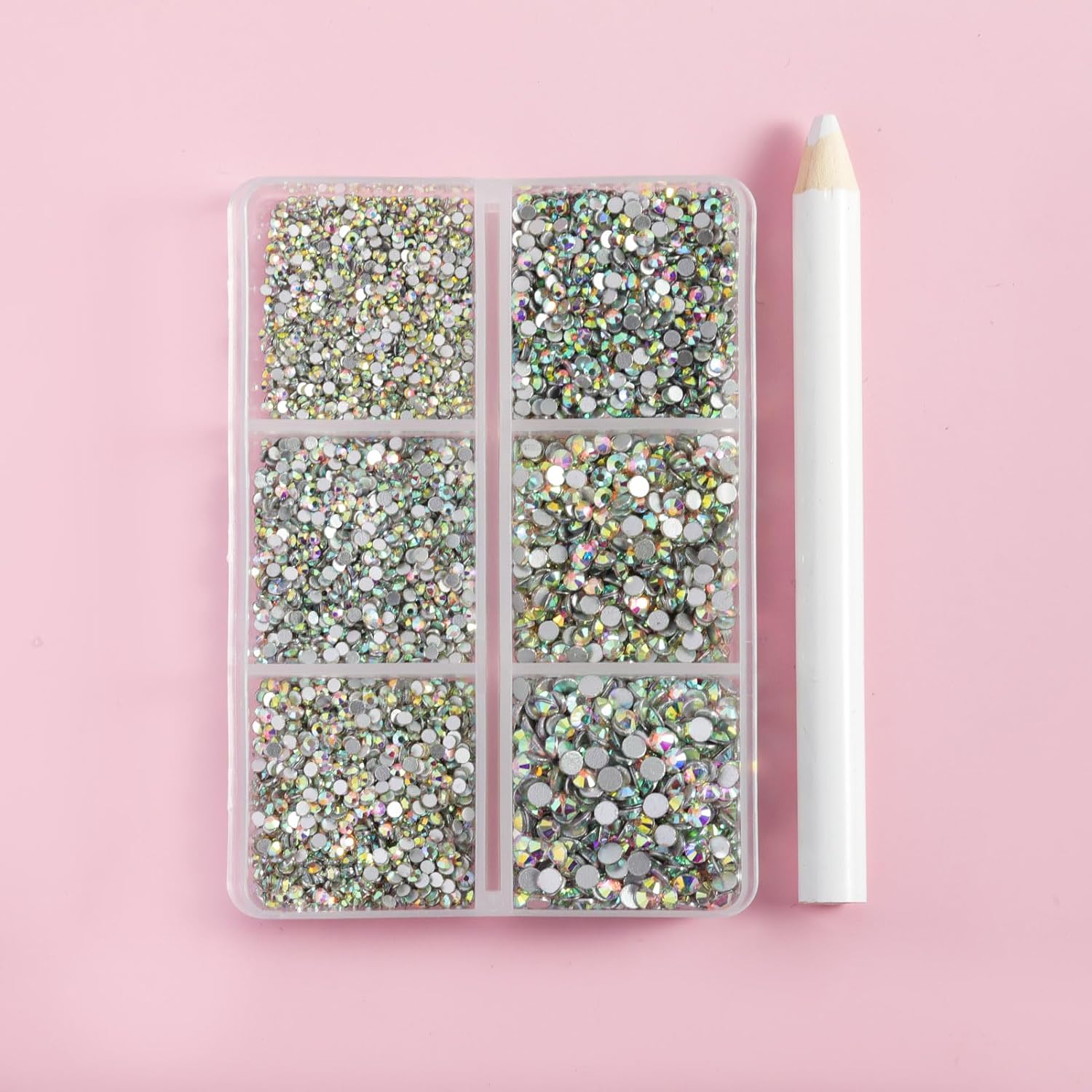 Flatback Rhinestones AB Crystal Rhinestones Nail Gems Round Crystal Rhinestones for Crafts,Mixed 6 Small Sizes with Wax Pencil Kit,7200 PCS, SS3-SS10, Crystal AB