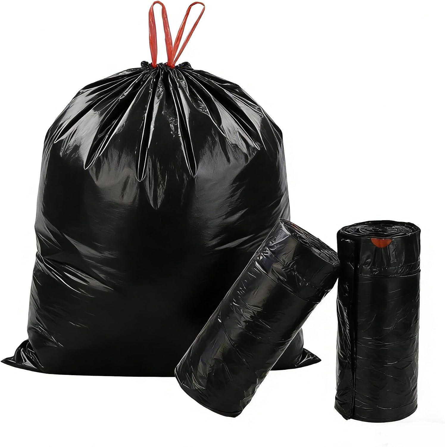 6 Gallon Kitchen Drawstring Trash Bags, Plastic Black Garbage Bags Wastebasket Bin Liners, 2 Rolls, 110 Count