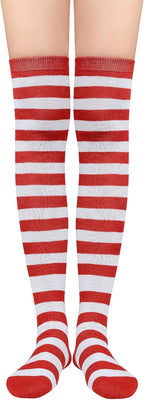 Zando Womens Thigh High Socks Striped High Knee Socks Knee High Socks for Cosplay Long Socks Over the Knee Leg Warmers
