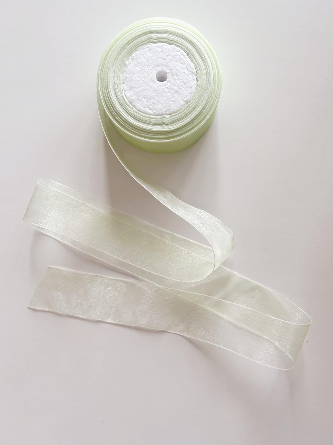 Light Green Organza Sheer Ribbon 1.5" for Floral & Craft Decoration, 50 Yard Roll