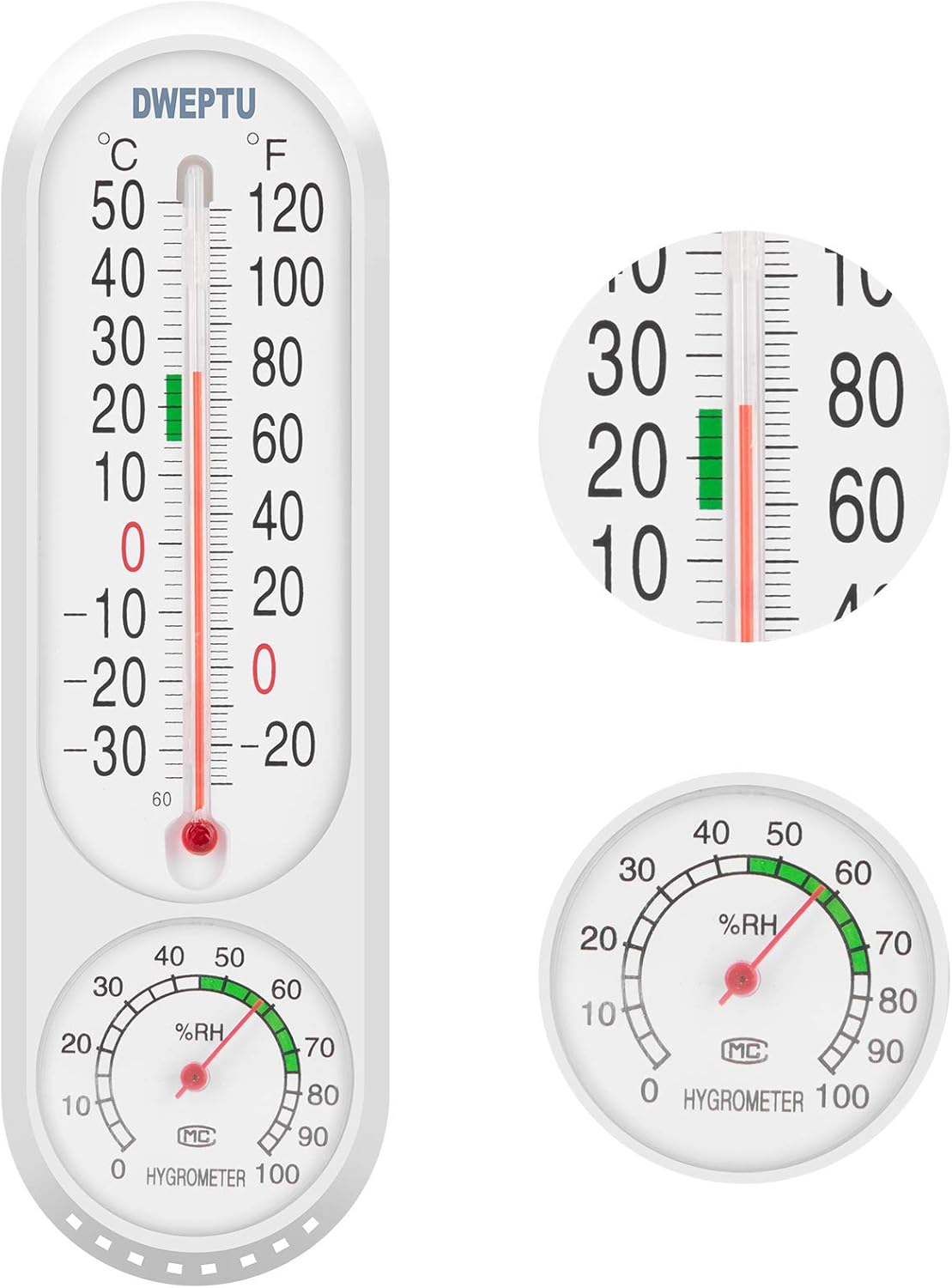Outdoor/Indoor Thermometer Hygrometer Humidity Meter Thermometers Temperature Humidity Gauge Meter with Celsius/Fahrenheit (℃/℉) for Patio Field Cellar Garden Greenhouse Closet by DWEPTU