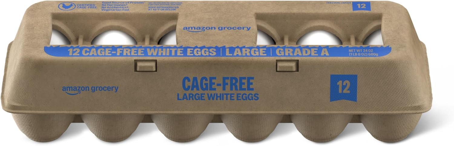 Amazon Grocery, Cage-Free Large White Eggs, Grade A, 1 Dozen