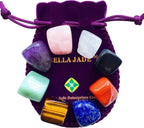 Healing Crystals Set of 8, for Use as 7 Chakra Stones, Worry Stones, Hot Spa Rock & Massage Stones in Grounding Balancing Soothing Meditation Reiki