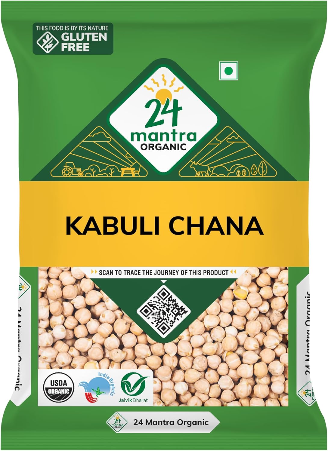 24 Mantra Organic Unpolished Kabuli Chana/White Chickpeas/Chole - Chemical Free & Pesticides Free | Adds Variety To Your Menu | Goodness Intact (2lb, pack of 1)