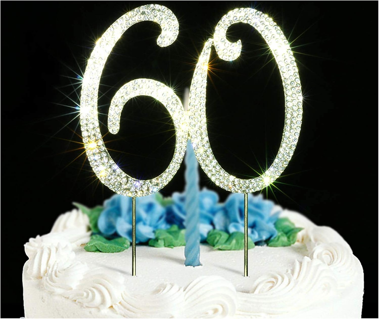 60 Cake Topper | Premium Bling Rhinestone Diamond Gems | 50th Birthday or Anniversary Party Decoration Ideas | Quality Metal Alloy | Perfect Keepsake