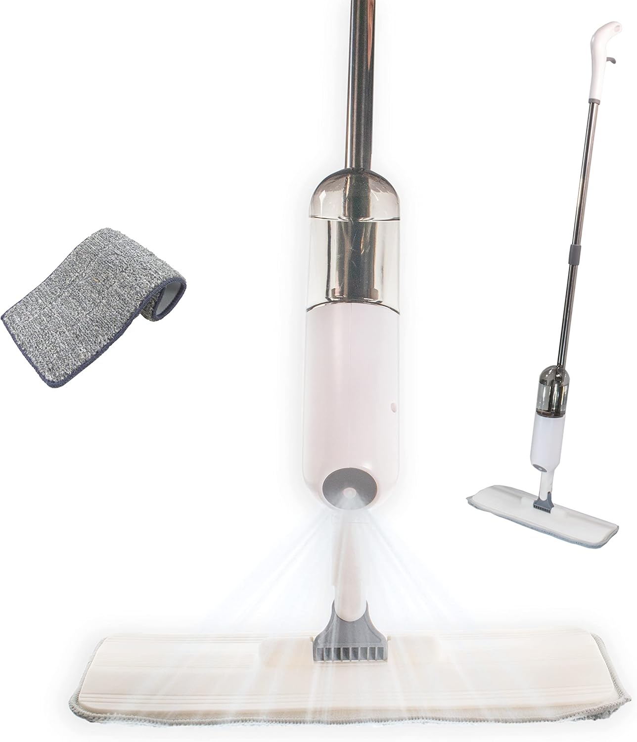 360 Microfiber Rotatable Spray Mop - Rotatable & Adjustable - Wet Or Dry Floor Cleaning - 410ML Water Tank Sprayer, 2 Microfiber Reusable Pads & Kitchen Scrubber