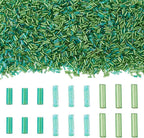 2920Pcs Glass Round Bugle Beads Twist Bugle Bead Transparent Tube Beads for Earring Bracelets Jewelry Making Crafts, Lime Green