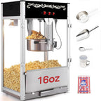Commercial Popcorn Machine, Authentic 16oz Kettle Countertop Popcorn Maker with Waming Deck, 1600W Large Popcorn Machine for Restaurant, Concession Stand, Carnival, School, Black