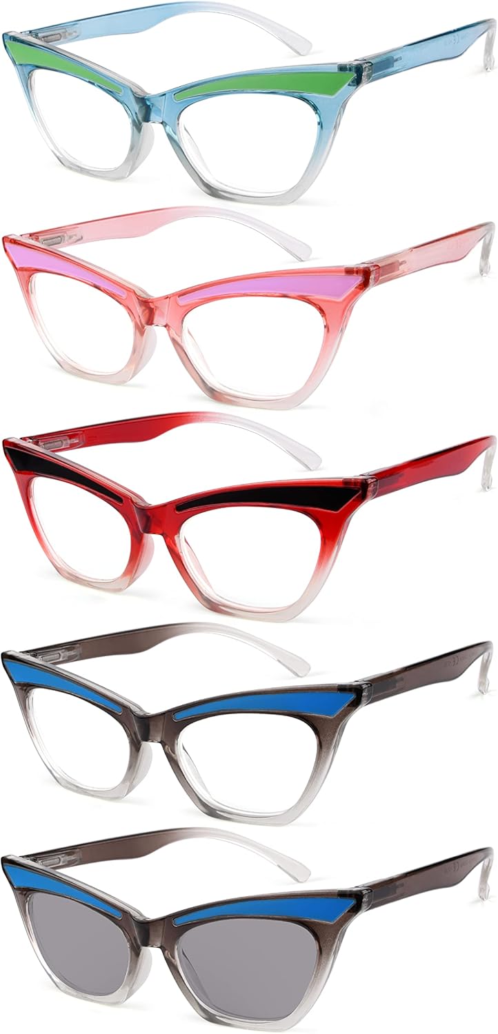 Eyekepper 5-pack Cat Eye Reading Glasses Cute Reader for Women +1.75