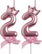 22nd Birthday Candles, Rose Gold 22 Year Old Number Birthday Candles, Happy Birthday Party Decorations Cake Topper Gifts for Men Women