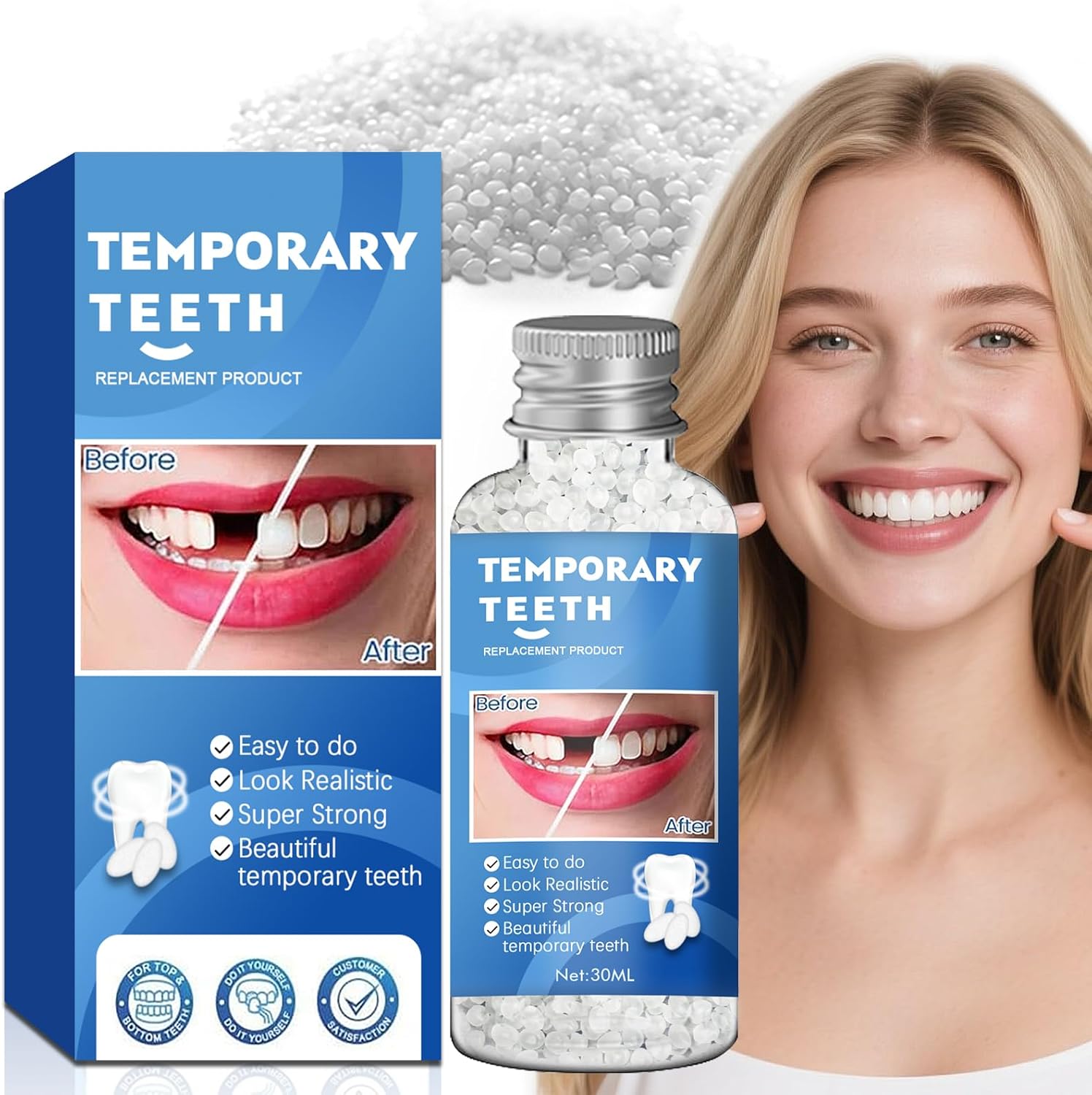 Tooth Repair Kit, Moldable False Teeth Beads for Teeth Repair, Suitable for Missing, Cracked DIY Denture Kit, 1PCS