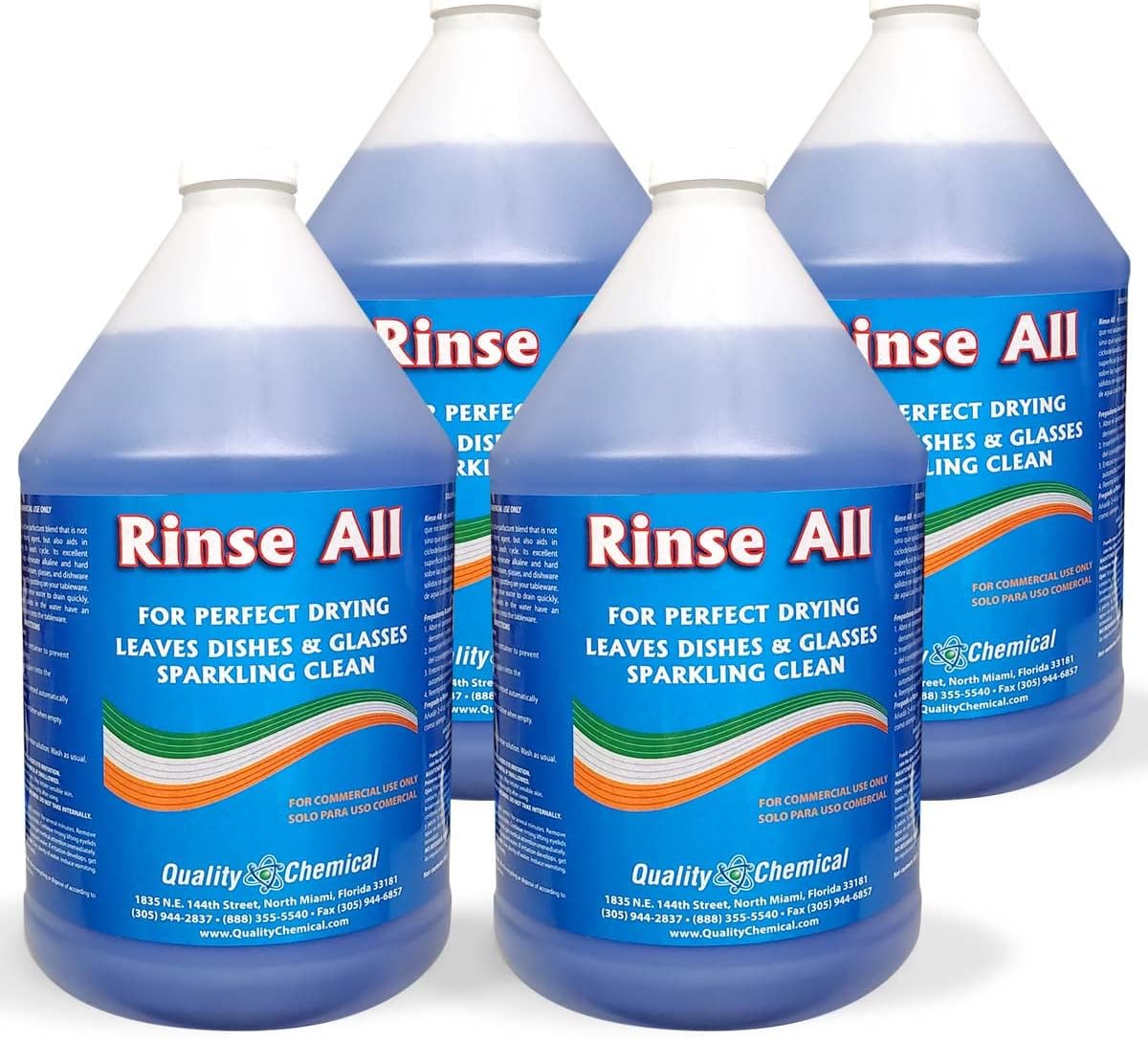 Quality Chemical Rinse All/Commercial Industrial Grade Rinse Aid/Dishwasher Rinse Aid Liquid, heat and cool dry Finish/Rinse Agent Dishwasher/Leave Dishes Spotless 128 oz (Pack of 4)