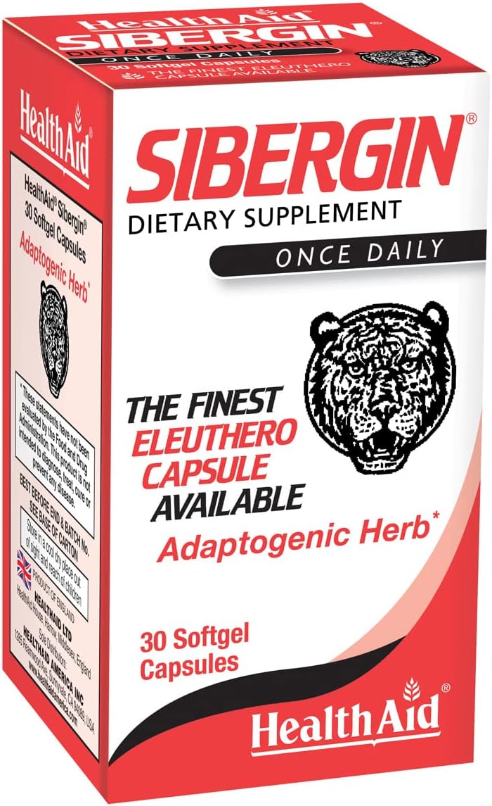 HealthAid Sibergin, Siberian Eleuthero, 30ct, Once Daily, Soft Gel Capsules Helps Combat Stress and Fatigue, Promotes Stamina and Endurance