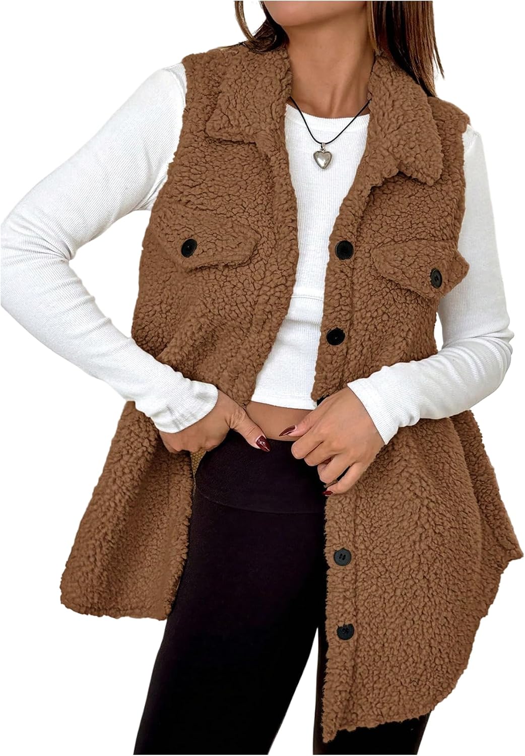 SOLY HUX Women's Button Down Fleece Outerwear Vest Sleeveless Teddy Jacket Coat Fall Winter Clothes