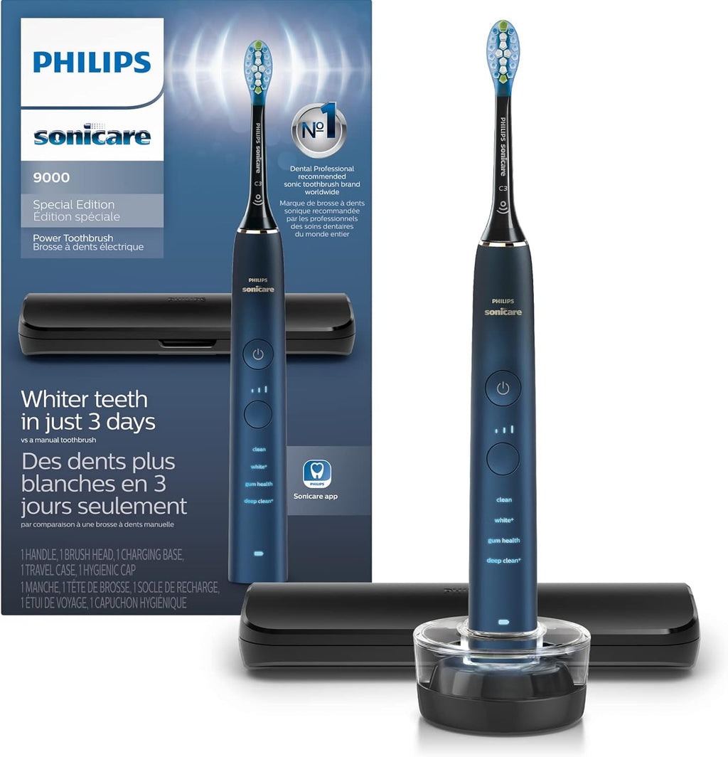 Philips Sonicare DiamondClean 9000 Electric Toothbrush - Sonic Toothbrush with App, Pressure Sensor, 12 Brushing Settings, Replacement Reminder, Charging Stand, Travel Case, Aquamarine, HX9911/92