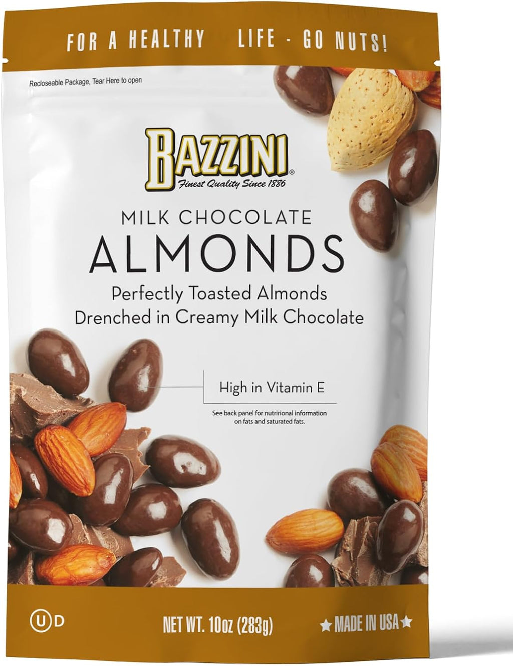 Bazzini Milk Chocolate Almonds, Gourmet Almonds Coated in Rich Milk Chocolate, Kosher, Since 1886 Gourmet Nut Snack, Made in USA (10oz Pouch)