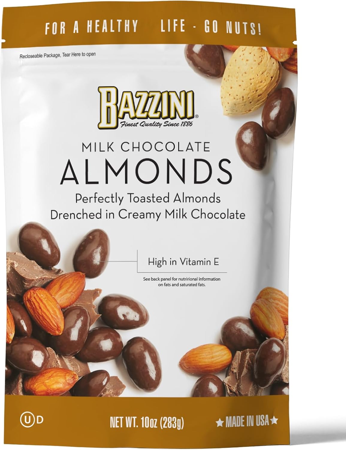 Bazzini Milk Chocolate Almonds, Gourmet Almonds Coated in Rich Milk Chocolate, Kosher, Since 1886 Gourmet Nut Snack, Made in USA (10oz Pouch)
