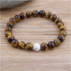 ZZSRJ Marble Beads Natural Stone Beads Bracelet Wide 8MM Stone Handmade Jewelry (Metal Color : 3)