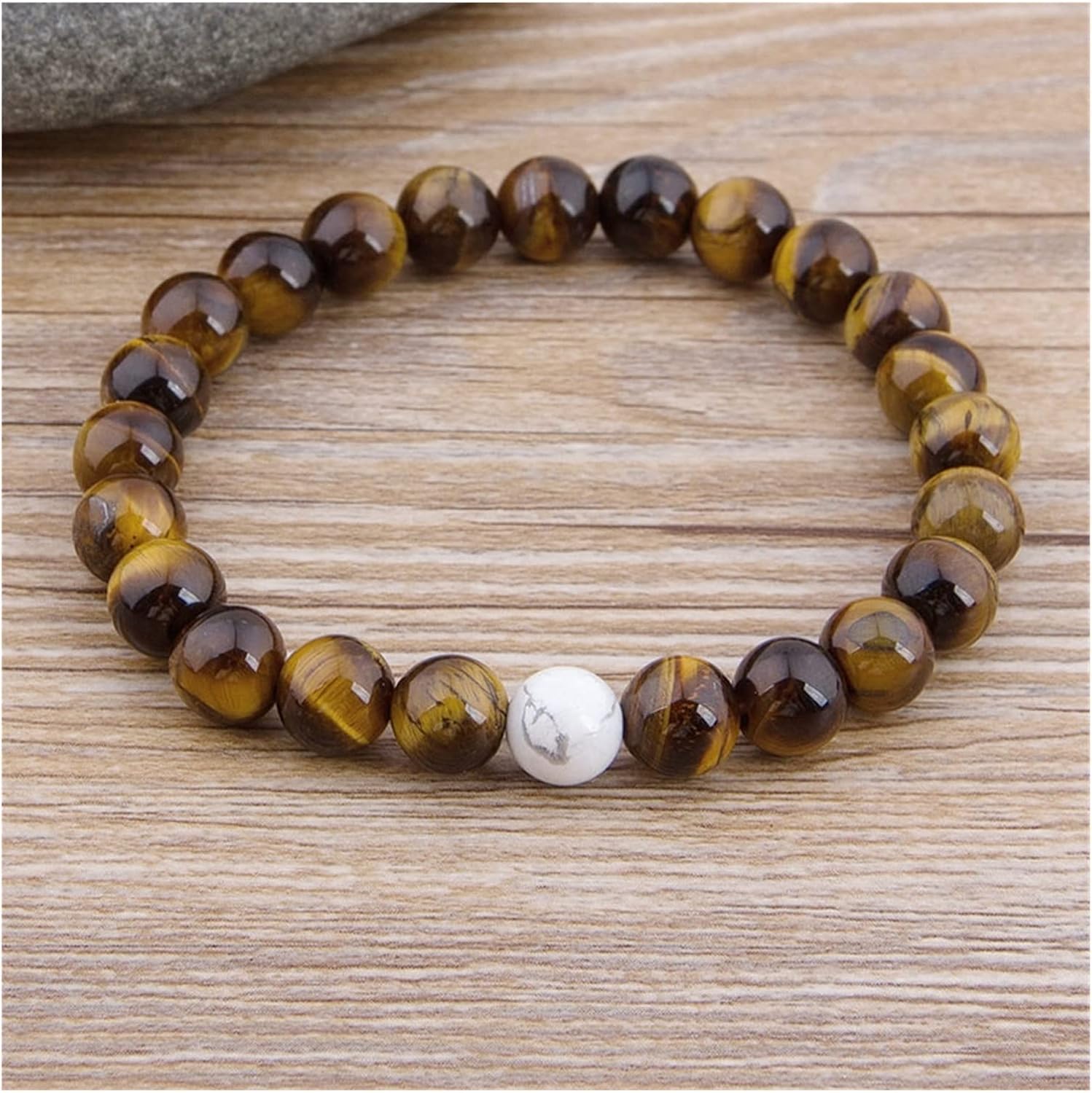 ZZSRJ Marble Beads Natural Stone Beads Bracelet Wide 8MM Stone Handmade Jewelry (Metal Color : 3)