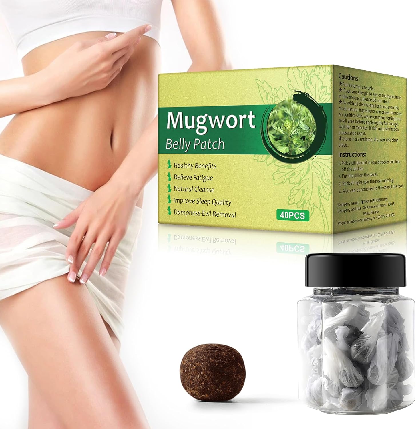 40pc Mugwort Navel Sticker-Natural Wormwood Essence Pills and Belly Sticke, Healthy Moxibustion Belly Sticker,Natural Cleanse Dampness-Evil Removal,Relieve Fatigue,Improve Sleep Quality