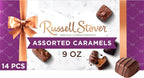 Russell Stover Assorted Caramels in Milk and Dark Chocolate, Mother's Day Chocolate Gift Box, 9 Ounce
