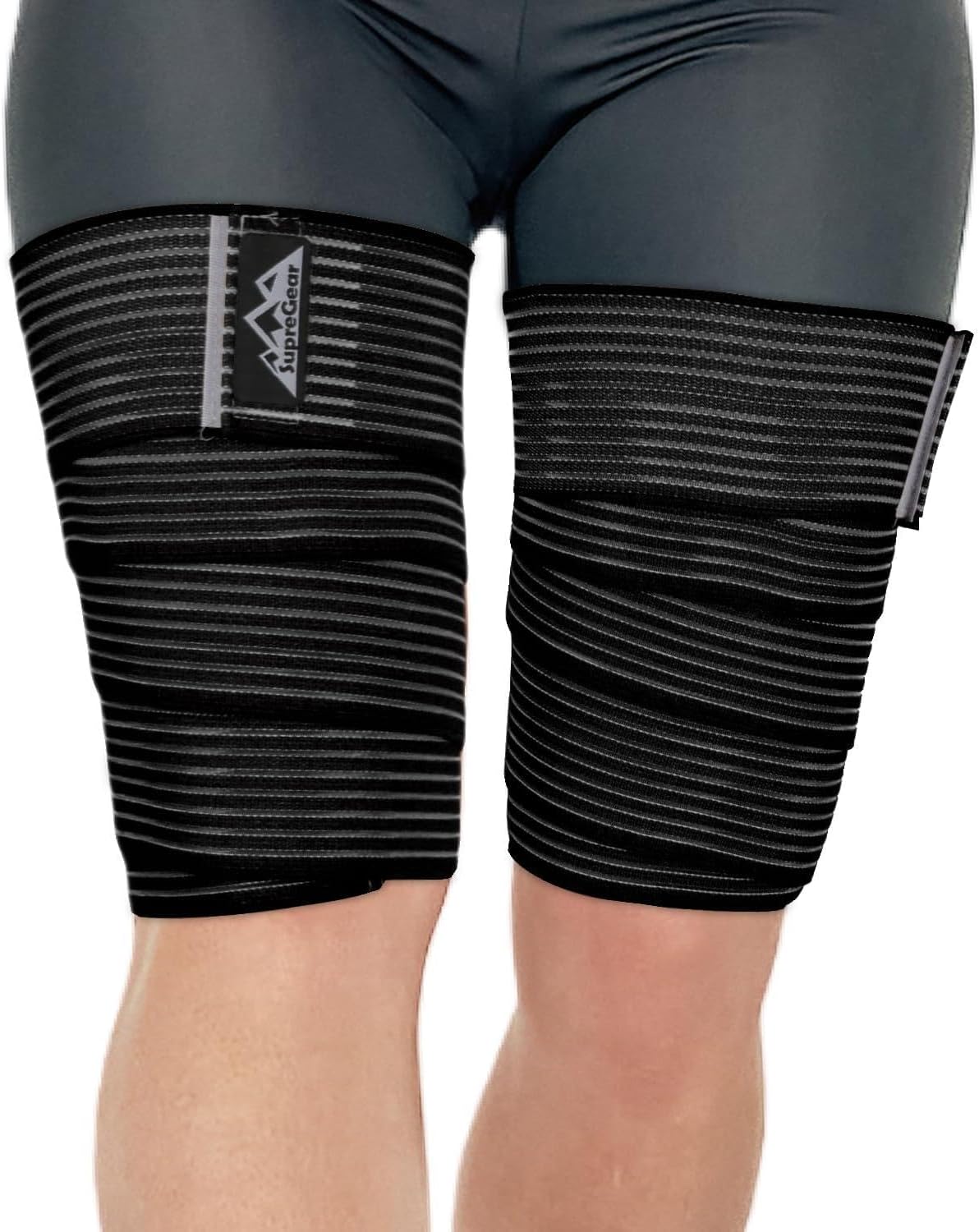 supregear 2 Pcs Hamstring and Thigh Compression Wraps, Adjustable Thigh Brace for Muscle Sprain, Quadricep Support Sleeve for Men and Women, Elastic Bandages for Knee Calf Arm Leg, 150 cm/59 in, Black